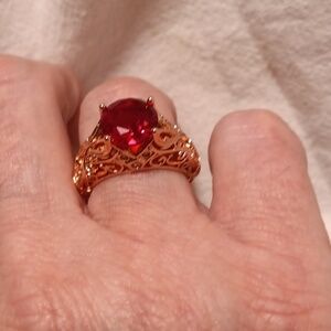 Antique inspired 14k plated cubic zirconia ring size 8